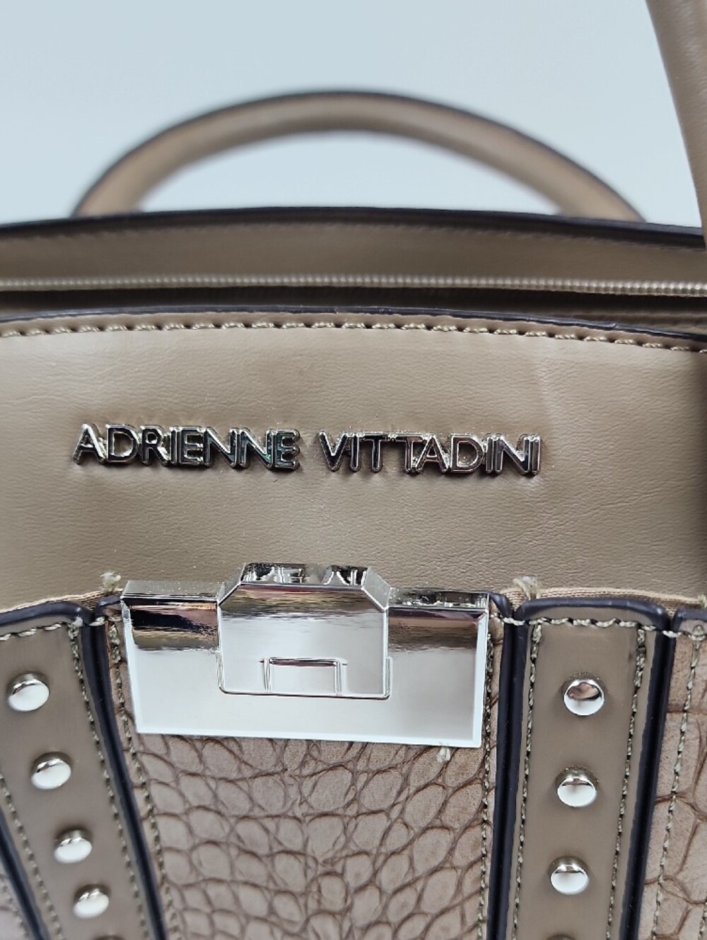 Adrienne Vittadini Taupe Croc-Embossed Satchel with Stud Accents - Picture 2 of 10